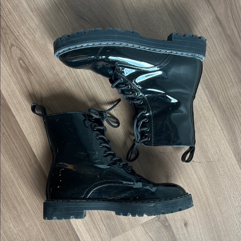 Glossy Black Moto Boots